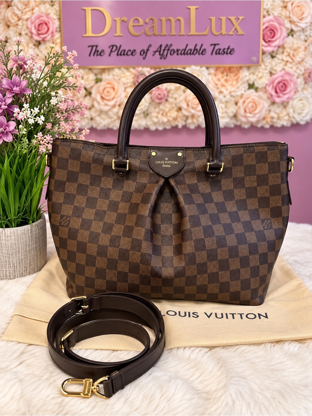 Authentic Louis Vuitton Seina PM size Damier Ebene Canvas Top-Handle Bag